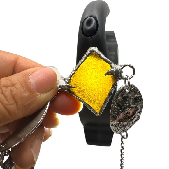 Amber Sea Glass Mixed Metals Butterfly Bracelet w/ Artisan Silver & Copper Adjus - Picture 13 of 16